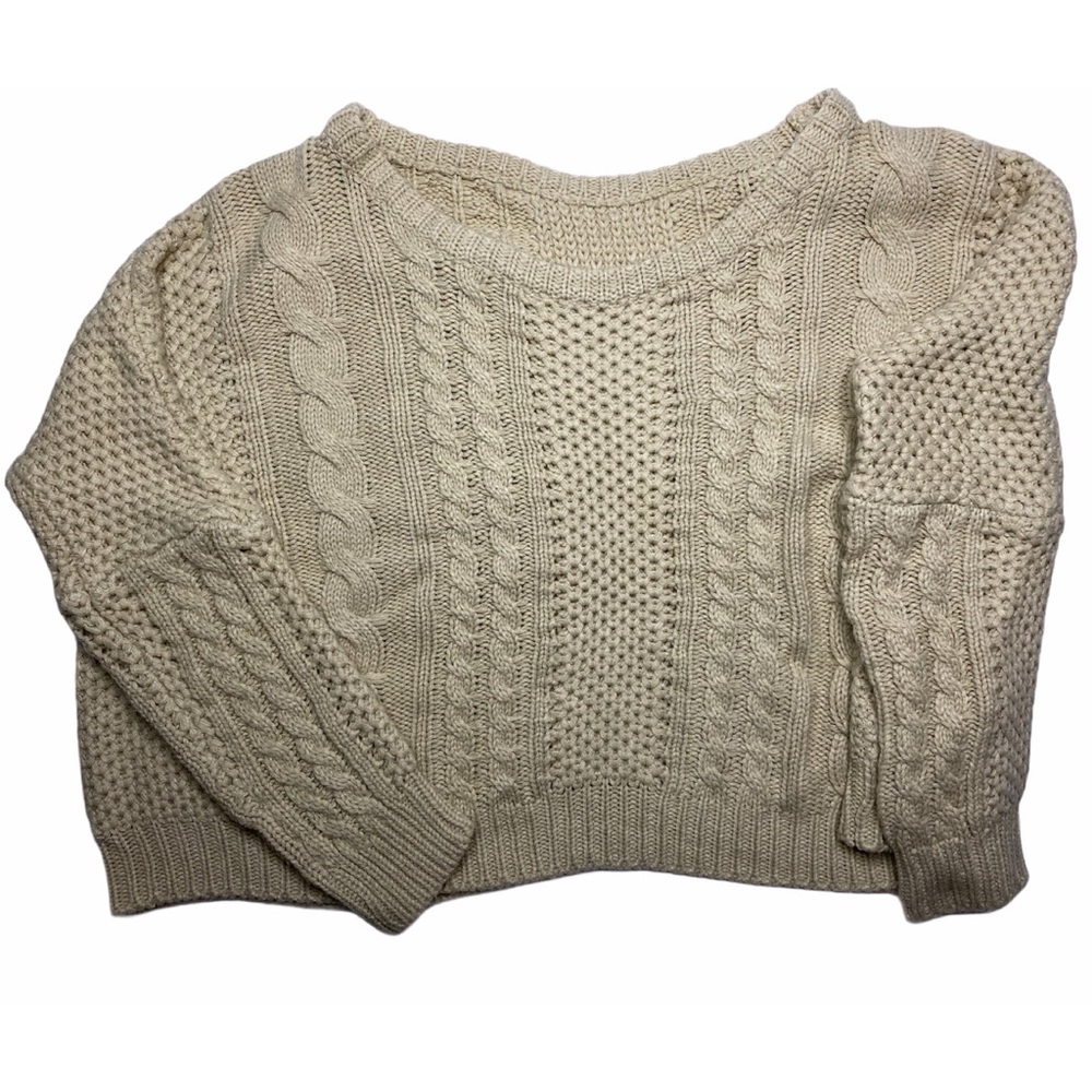 Oversized Cream Knit Cropped Sweater Onesize